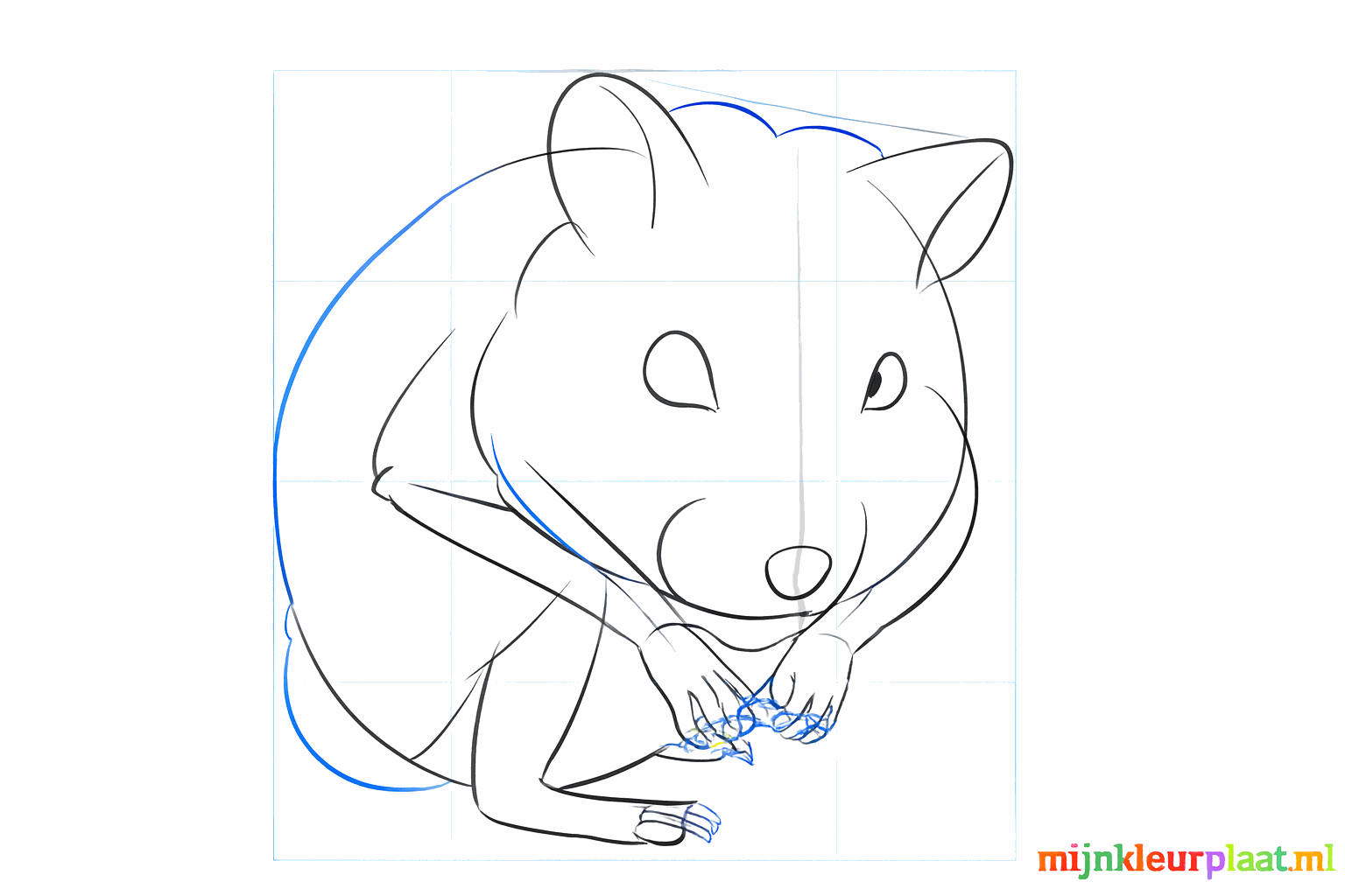 Zwarte kraaloogjes en kleine streepjes voor de tenen aan de hamsterpootjes.