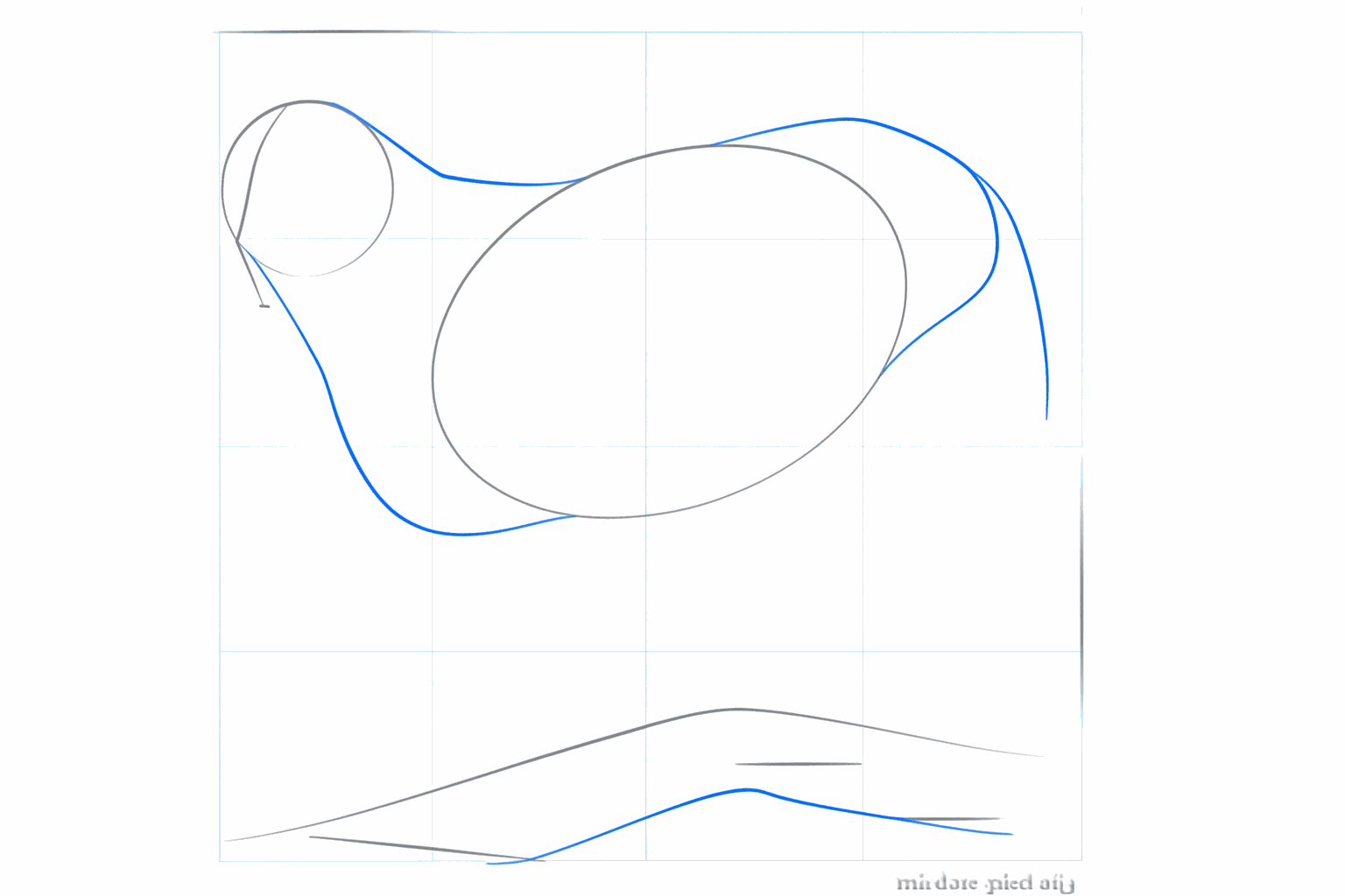 De nek en staart van de lynx worden getekend met eenvoudige lijnen op de boomtak.