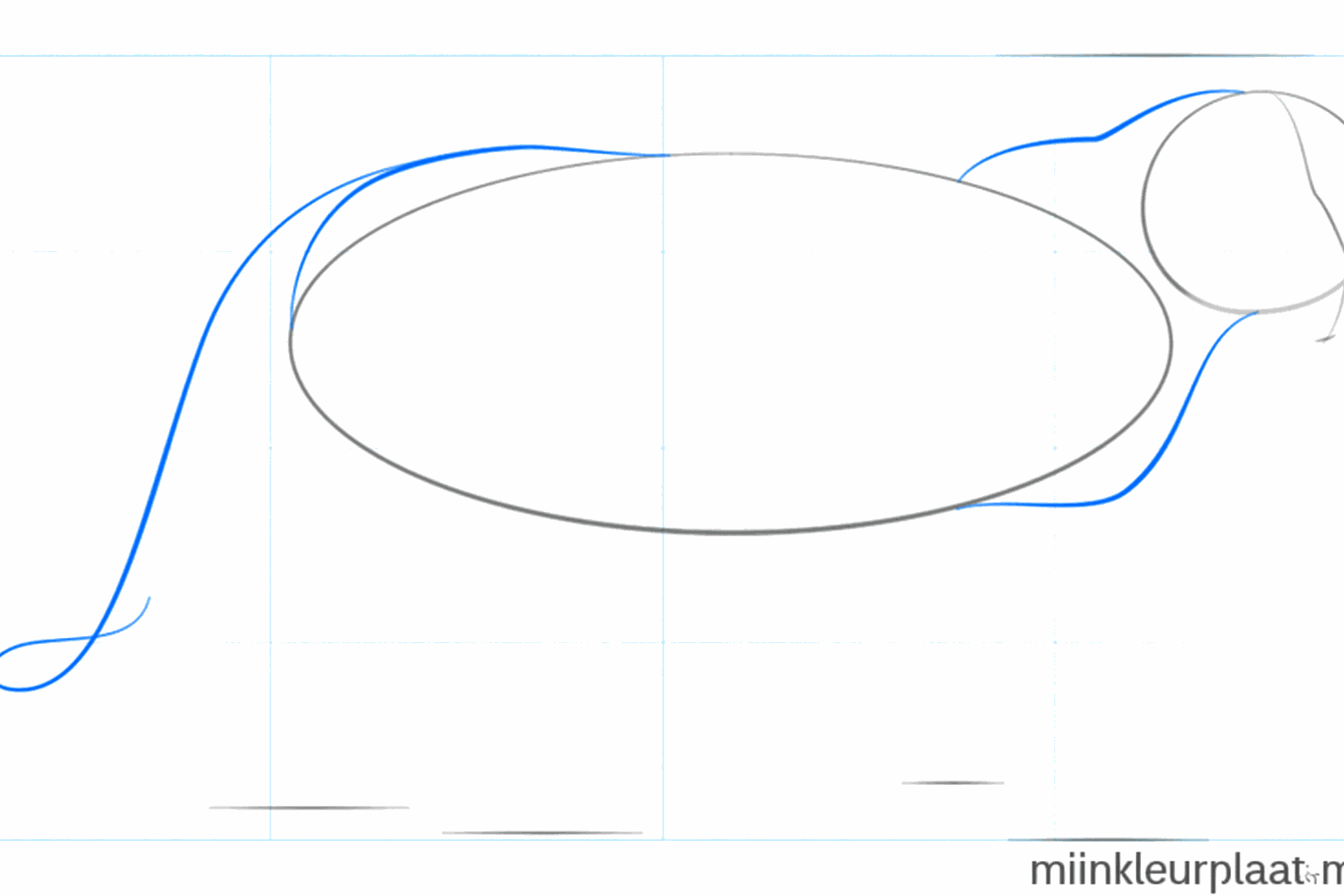 De nek en de lange staartlijn verbinden de cirkel en de ovaal.