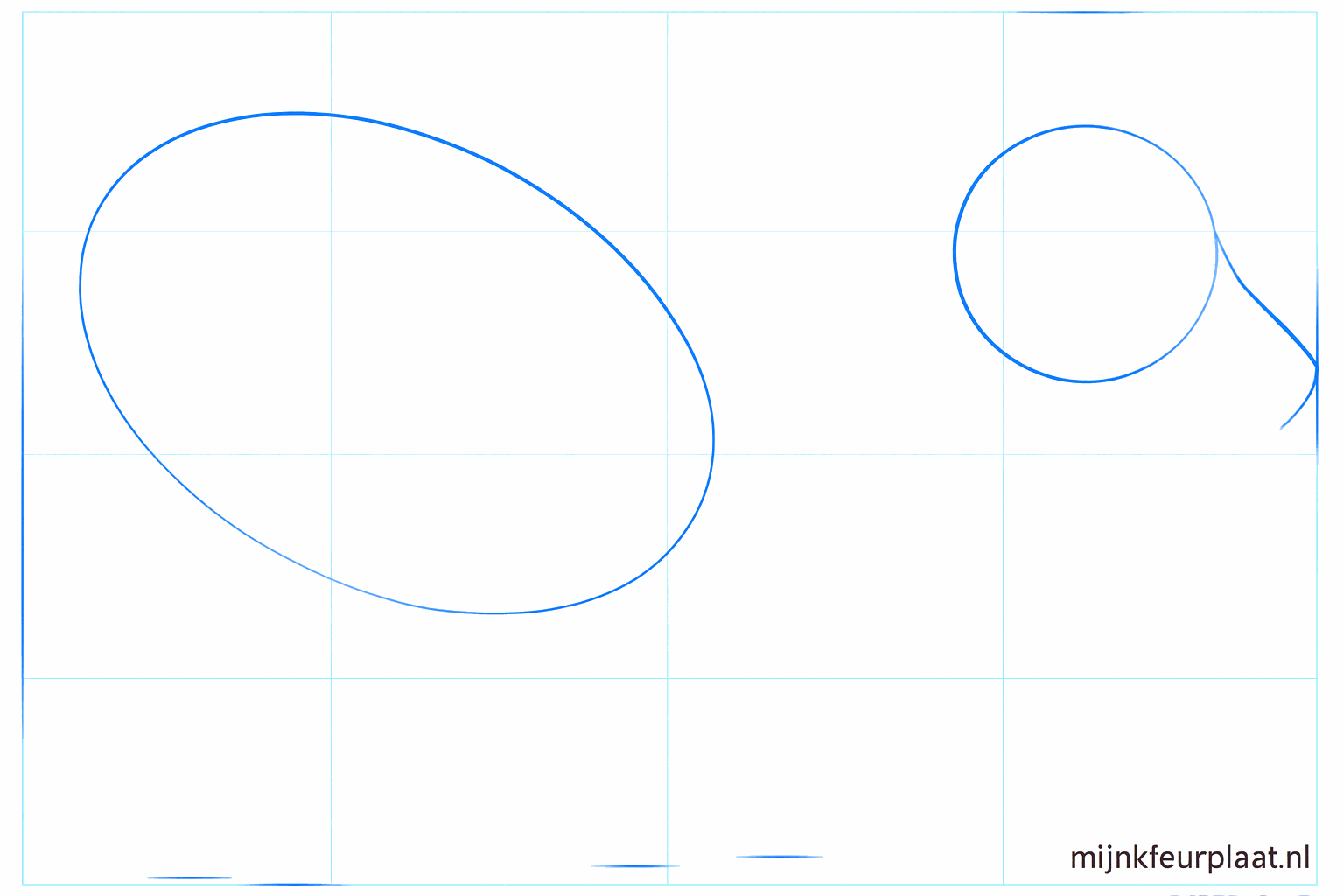 Twee ovalen die de basis vormen voor het lichaam en de kop van de jak.