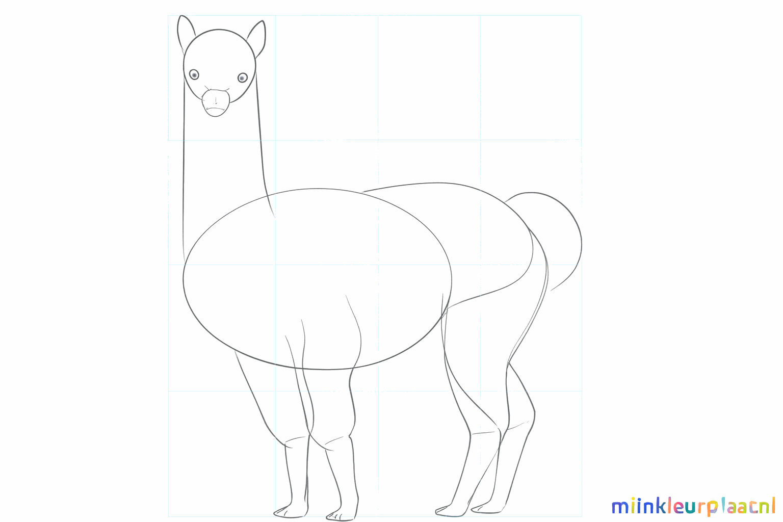 Tekenles alpaca stap 5: De poten dikker maken en hoeven tekenen.