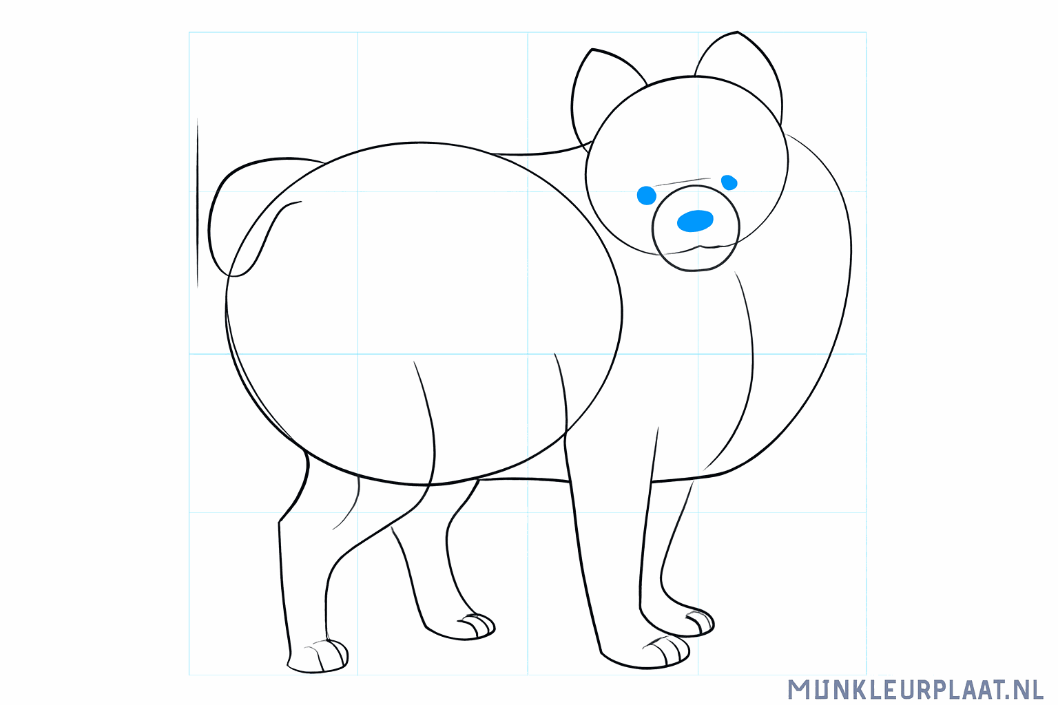 Vorm van een pluizige staart en kleine cirkels voor de pootjes van de hond.