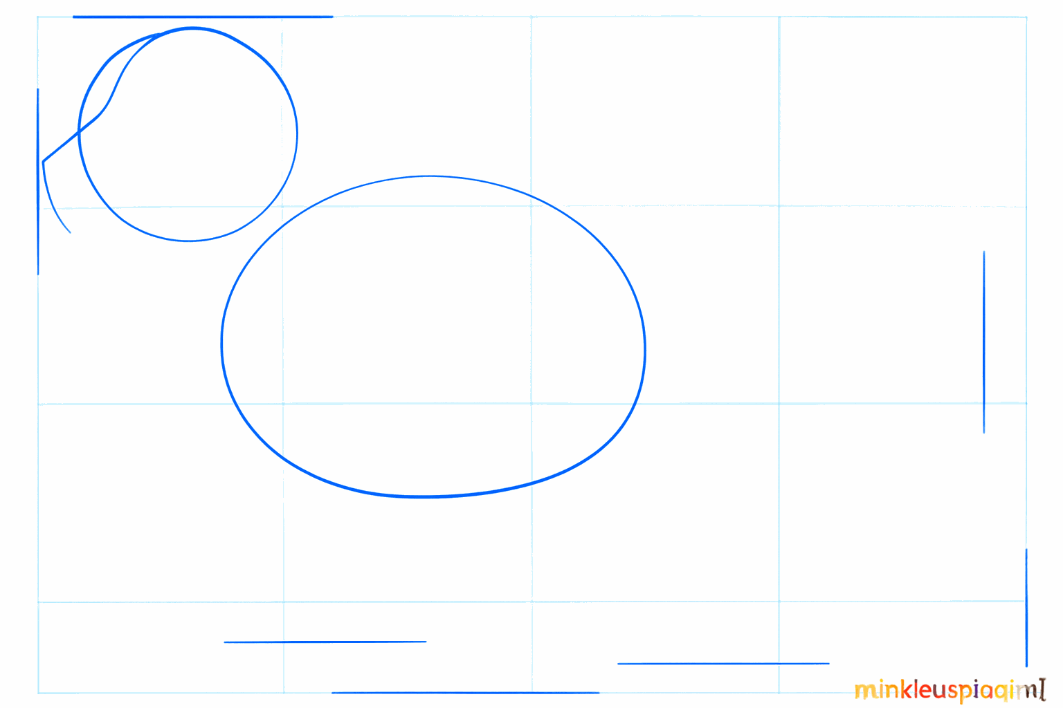 Basisvormen van een pitbull: twee ovalen voor het lijf en een cirkel voor de kop.