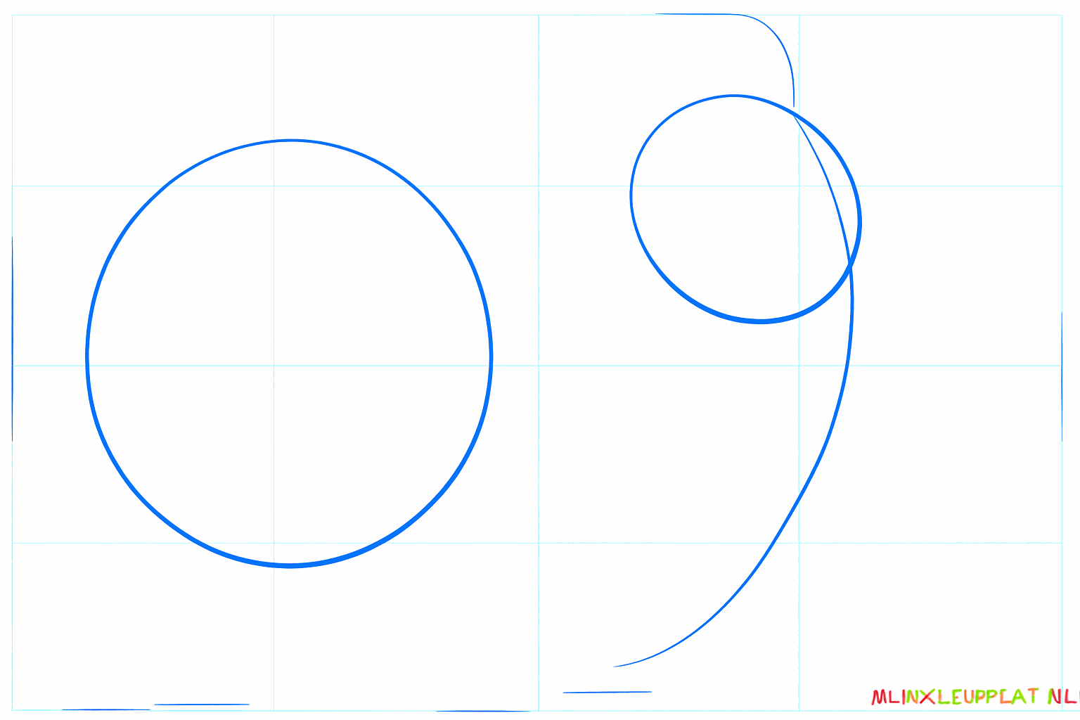 Twee cirkels als basis voor het lichaam en de kop van de mammoet.
