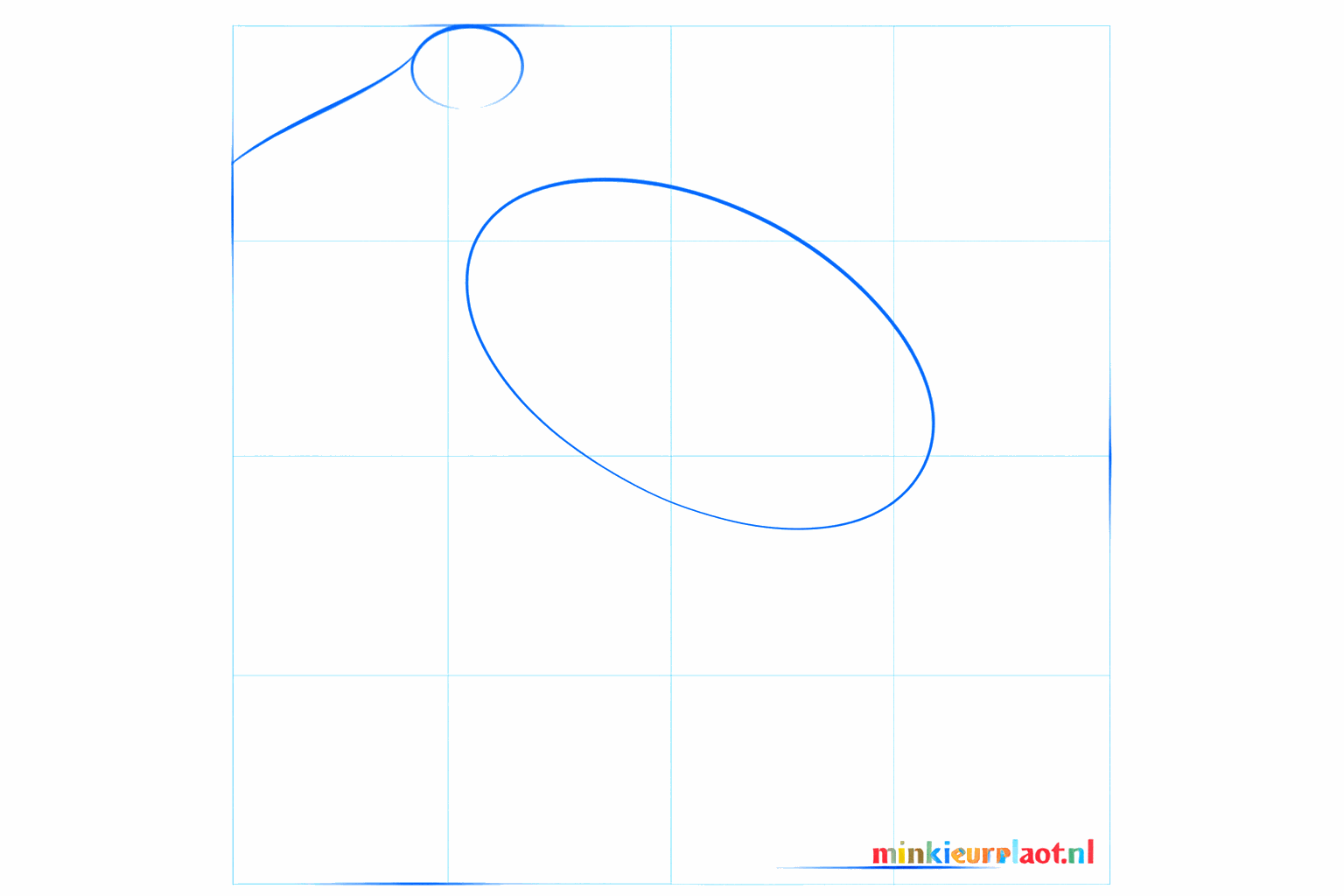 Basic shapes of a bird with two ovals and a line for the beak.