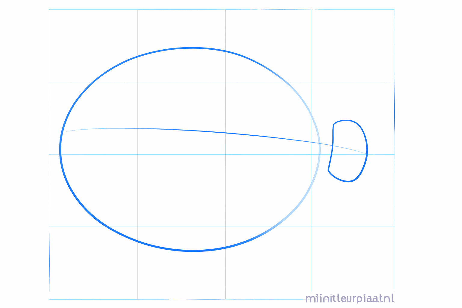Tekening van een grote ovaal met een kleine cirkel eraan vast voor de basis van het lieveheersbeestje.