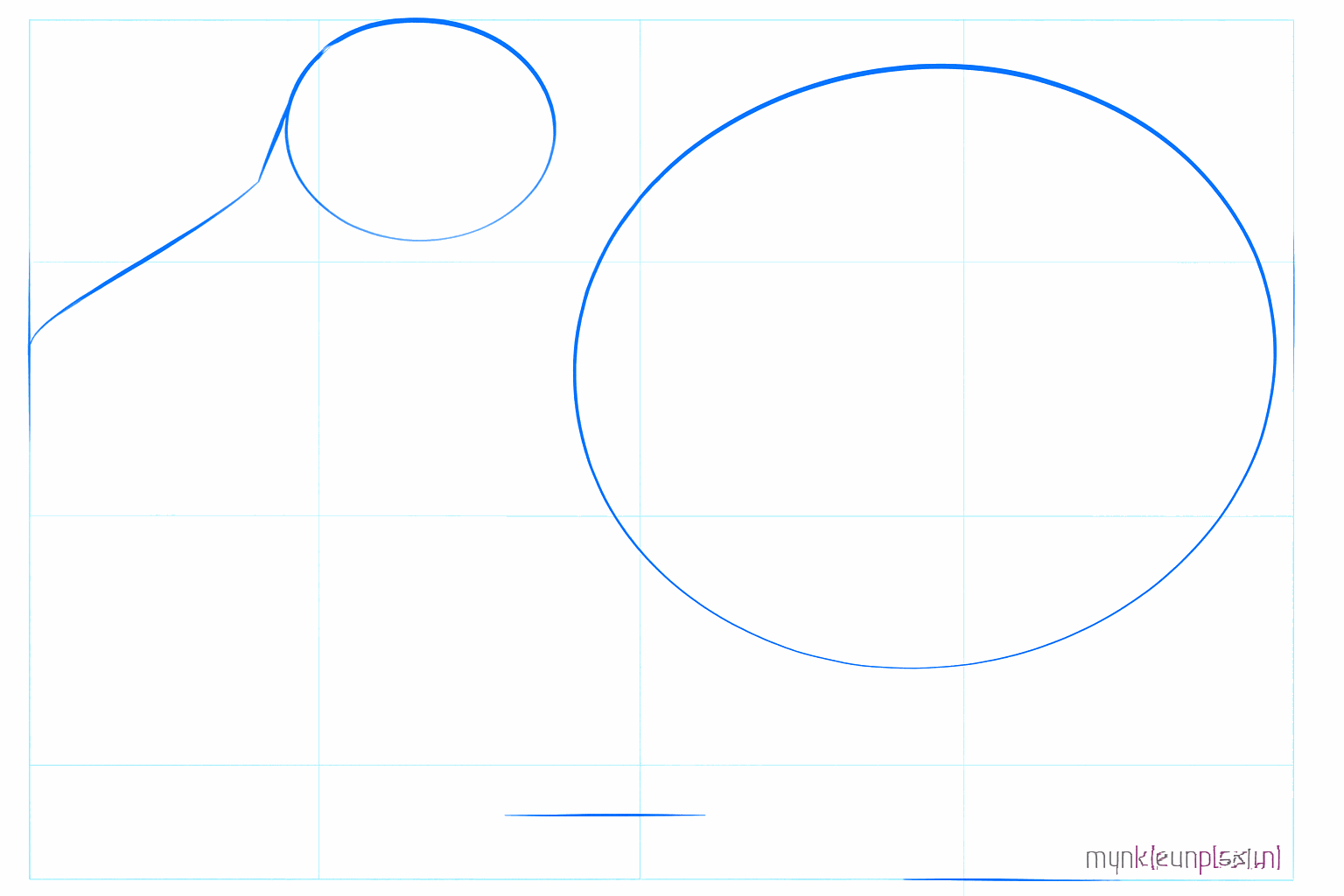 Kiwi bird drawing lesson step 1: Basic shapes of the body and head with two ovals.