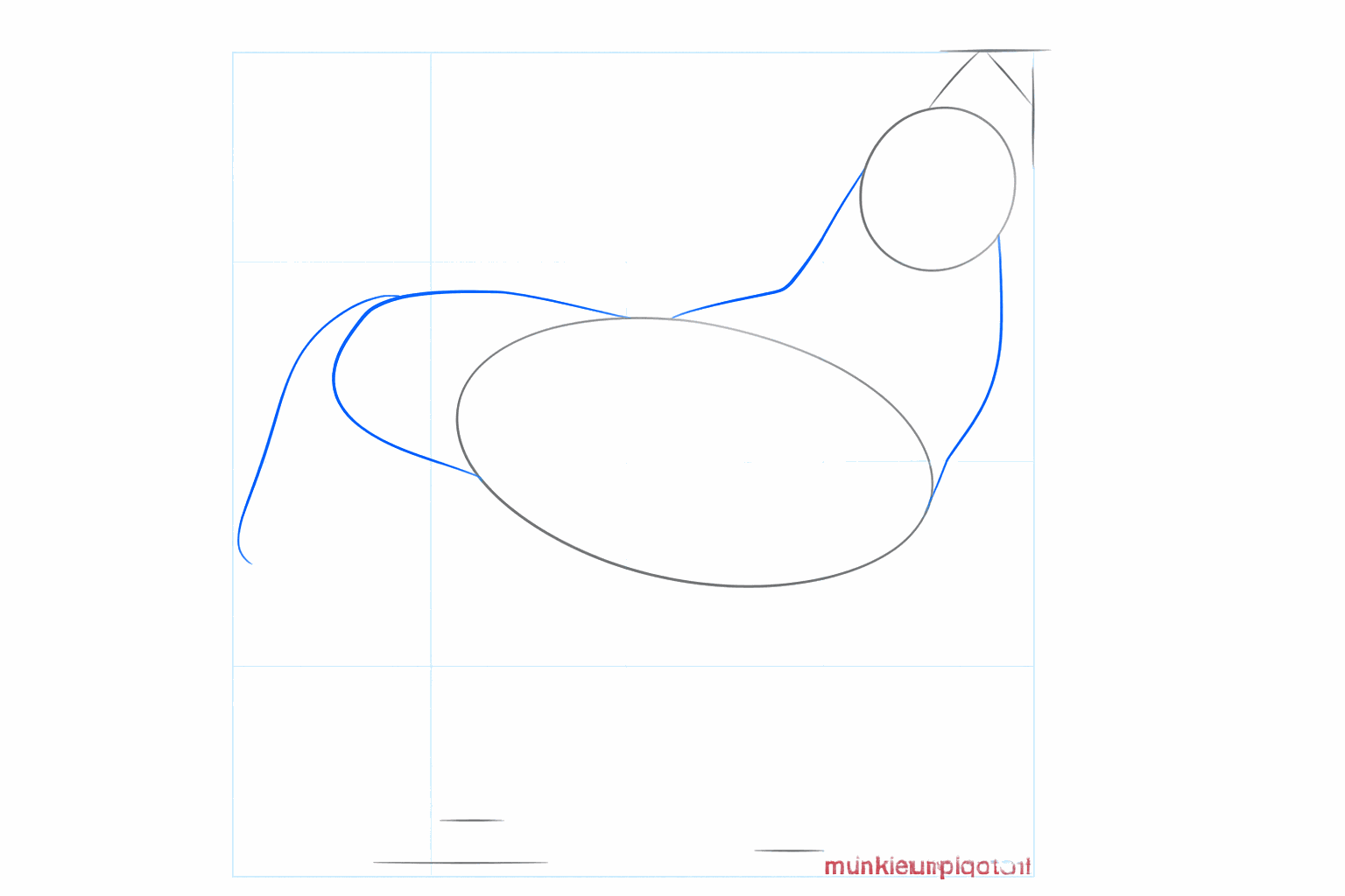 Twee lijnen die de kop en het lichaam van de wolf met elkaar verbinden.