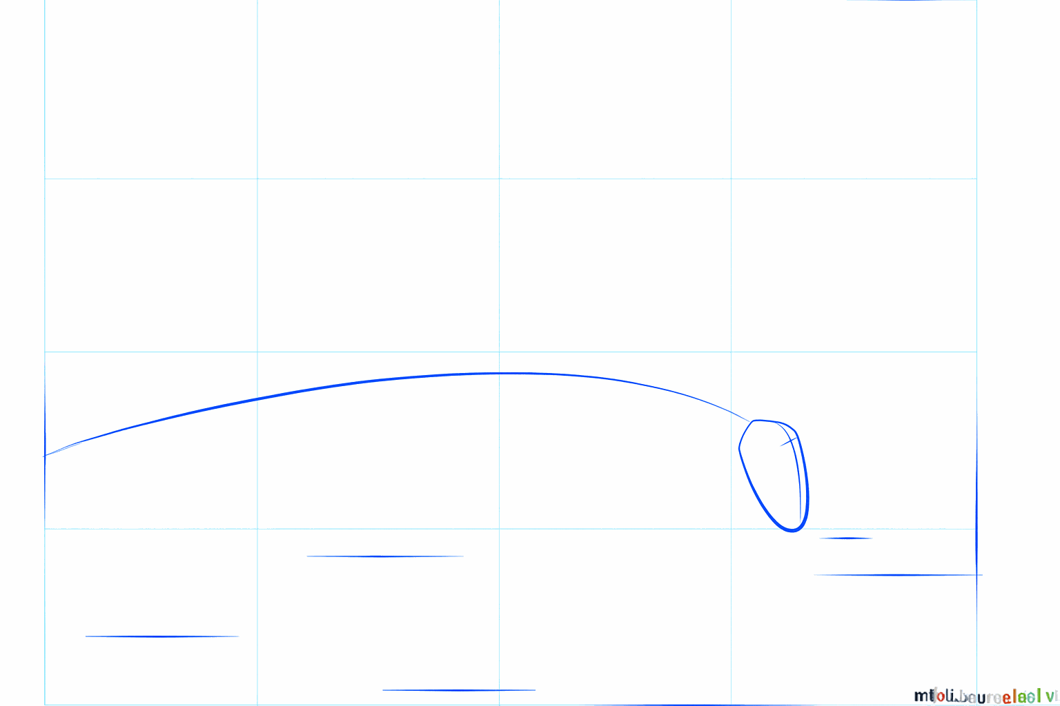 Een kleine cirkel met een schuine lijn voor de basis van de sprinkhaan.