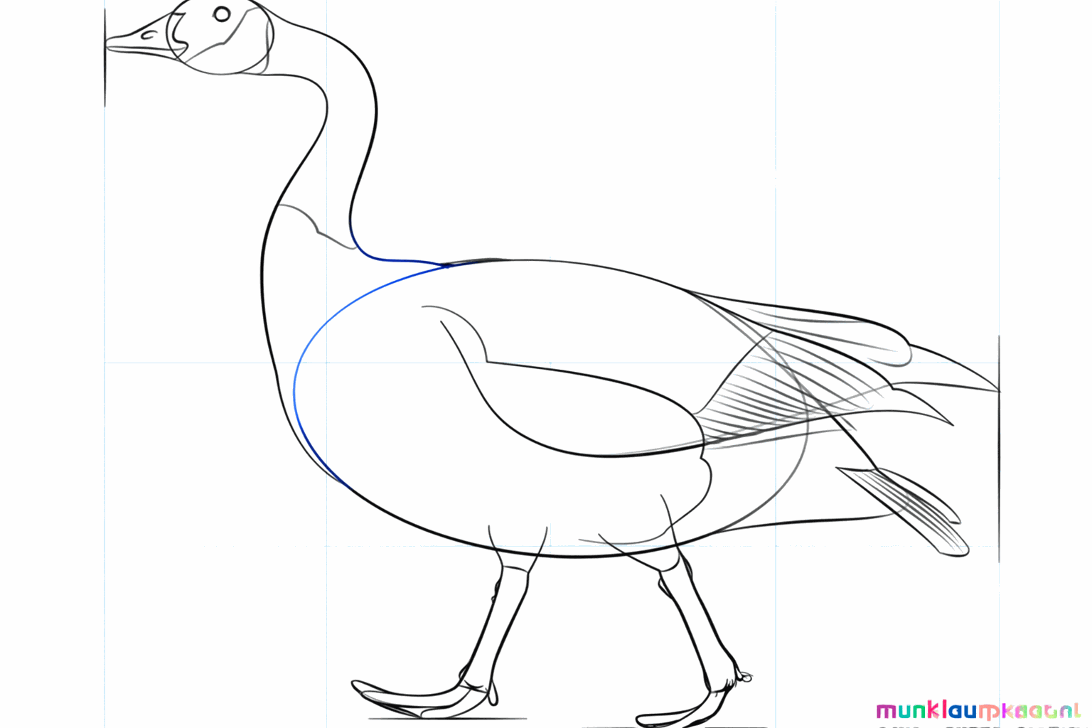 Add a long curved line on the body of the goose for the wing.