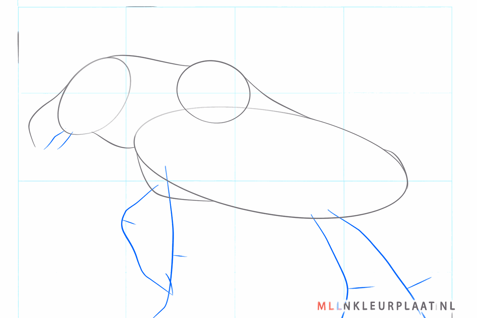 Voeg hulplijnen toe voor de poten en de vorm van de bek.