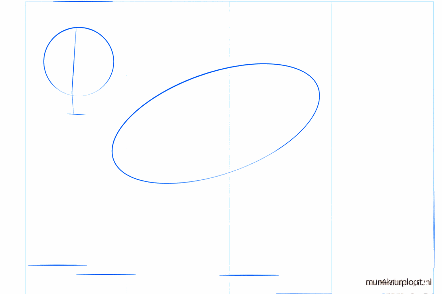 Basisvormen van een leeuw: een kleine cirkel en een groot ovaal.