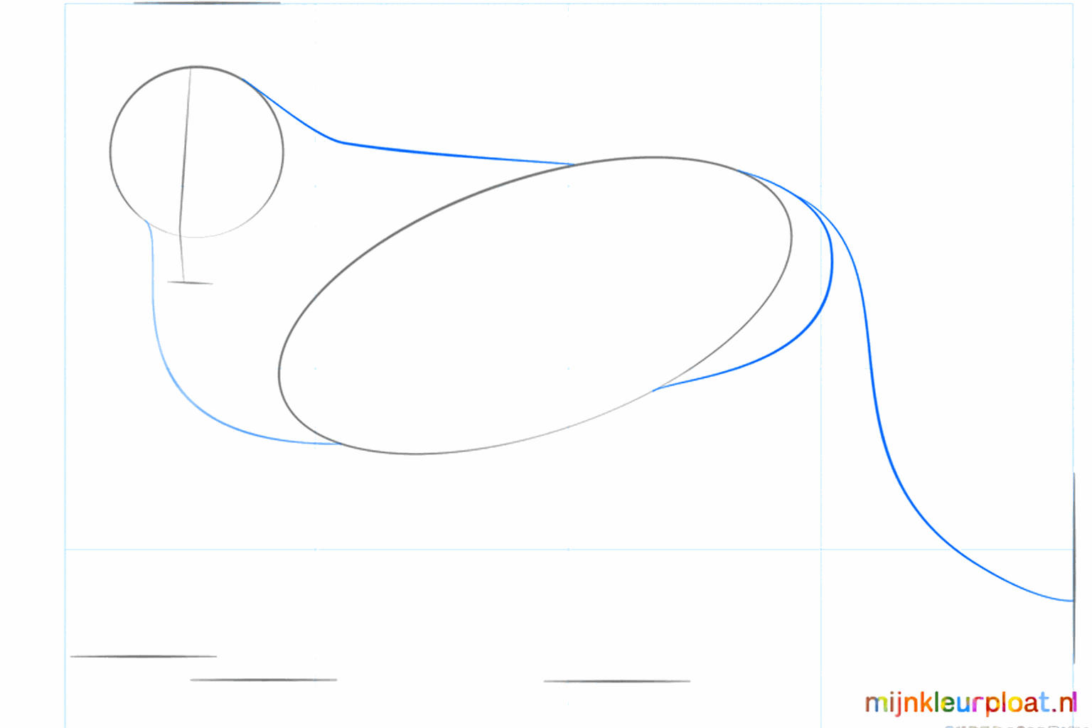 Lijnen die de kop en het lijf verbinden met een gebogen staartlijn.