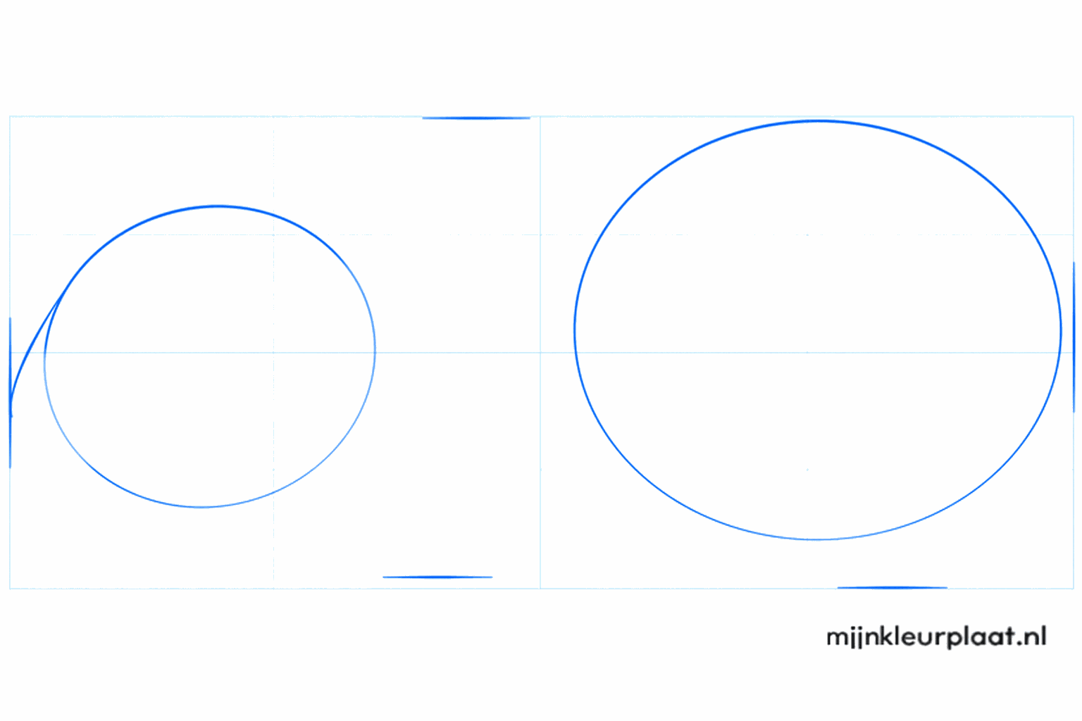 Twee ovalen getekend met potlood voor de kop en het lichaam van een cavia.