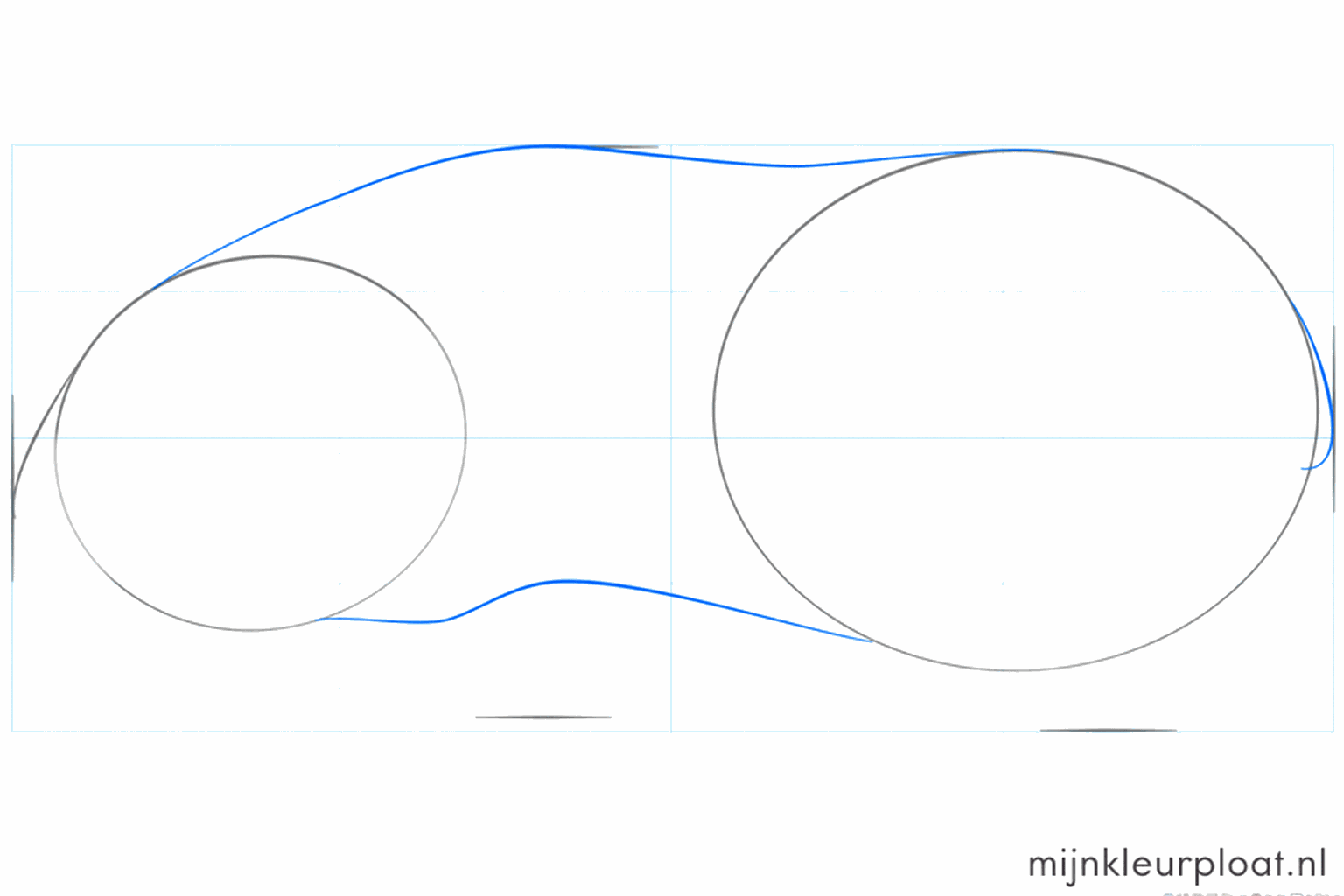 Hulplijnen die de kop en het lichaam van de cavia met elkaar verbinden.