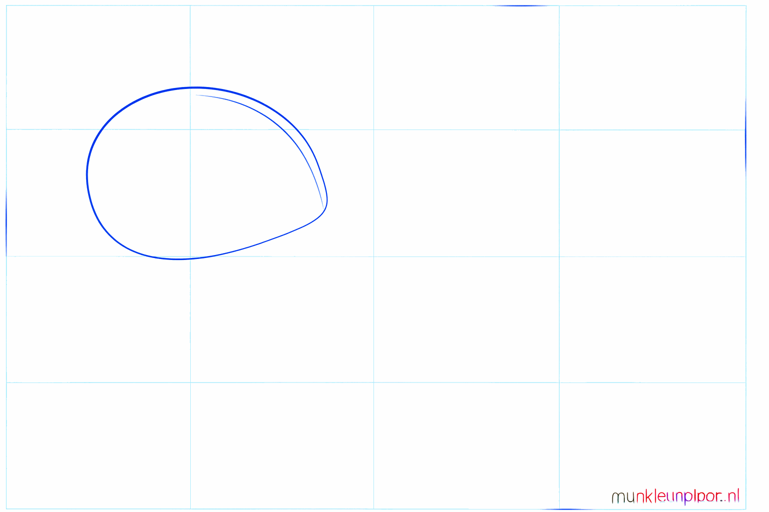 Een ovale vorm met een verticale lijn in het midden voor de kop van de octopus.