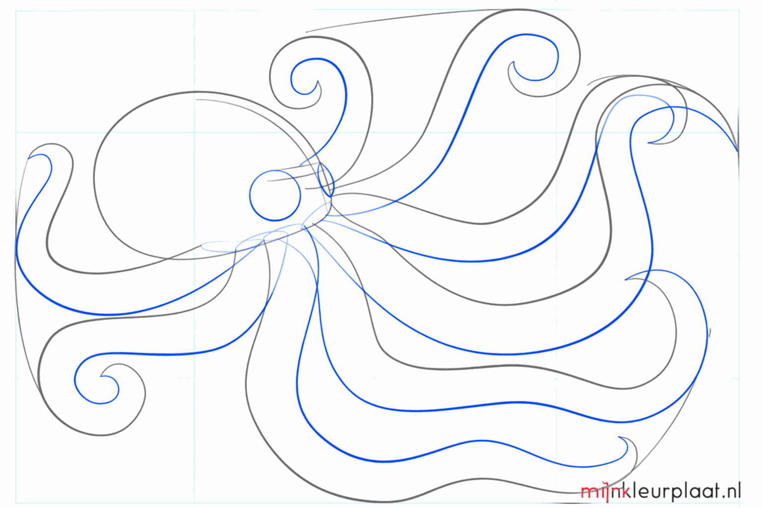 Dikke tentakels en twee ronde cirkels voor de ogen op de kop.
