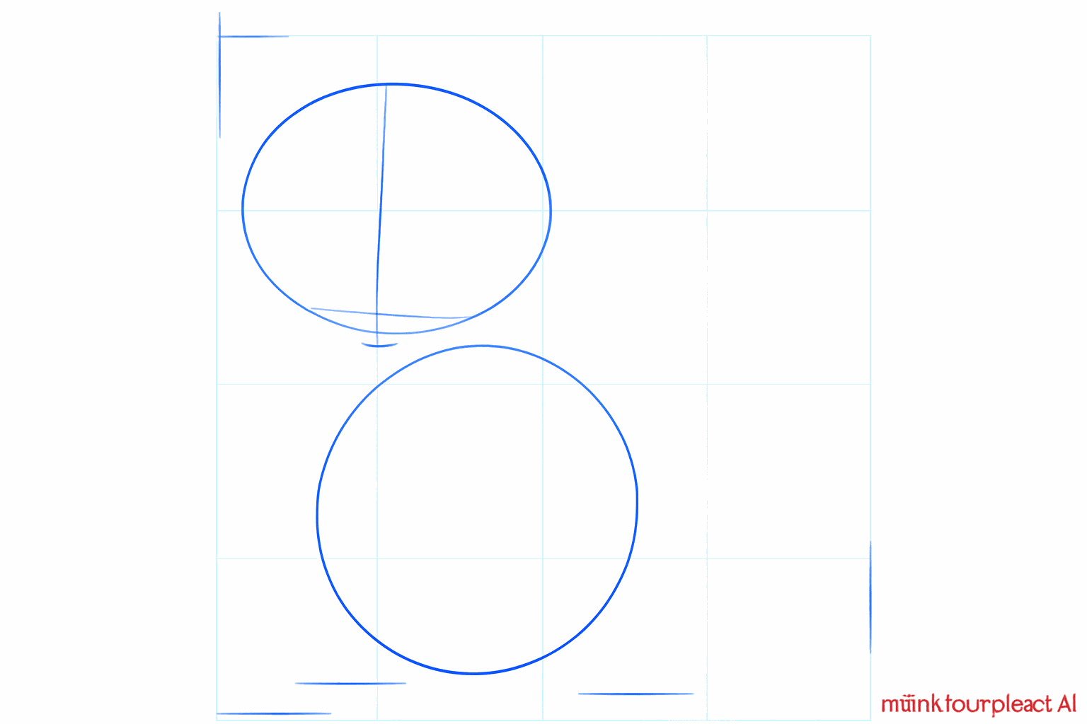 Twee ovalen boven elkaar als basis voor het lichaam en de kop van een katje.
