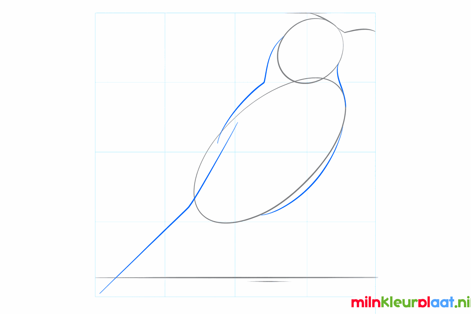 The circle and oval are now connected with a neck and a diagonal line for the tail.