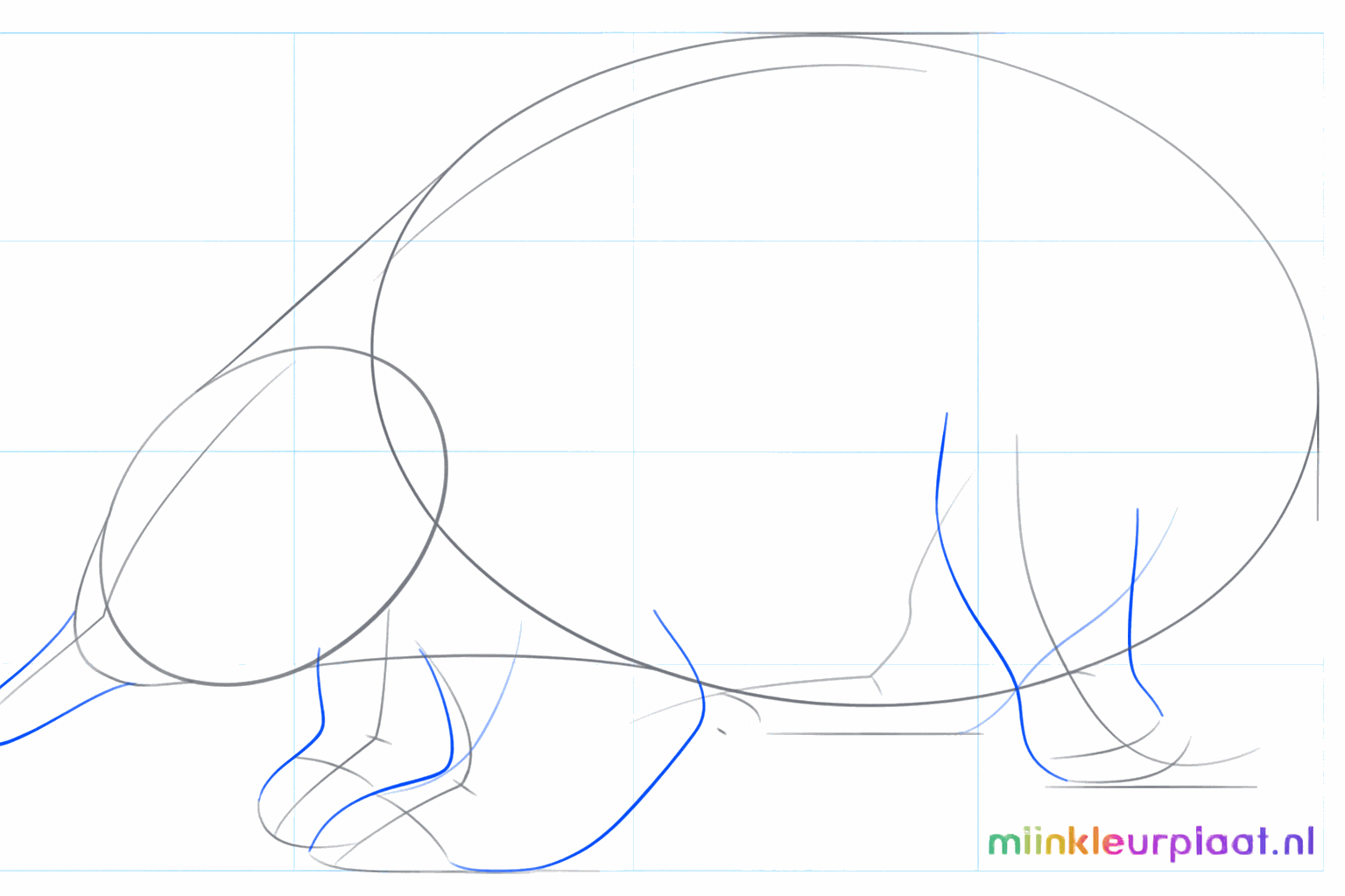 De snuit en de poten van de mierenegel vormgeven met dikkere lijnen.