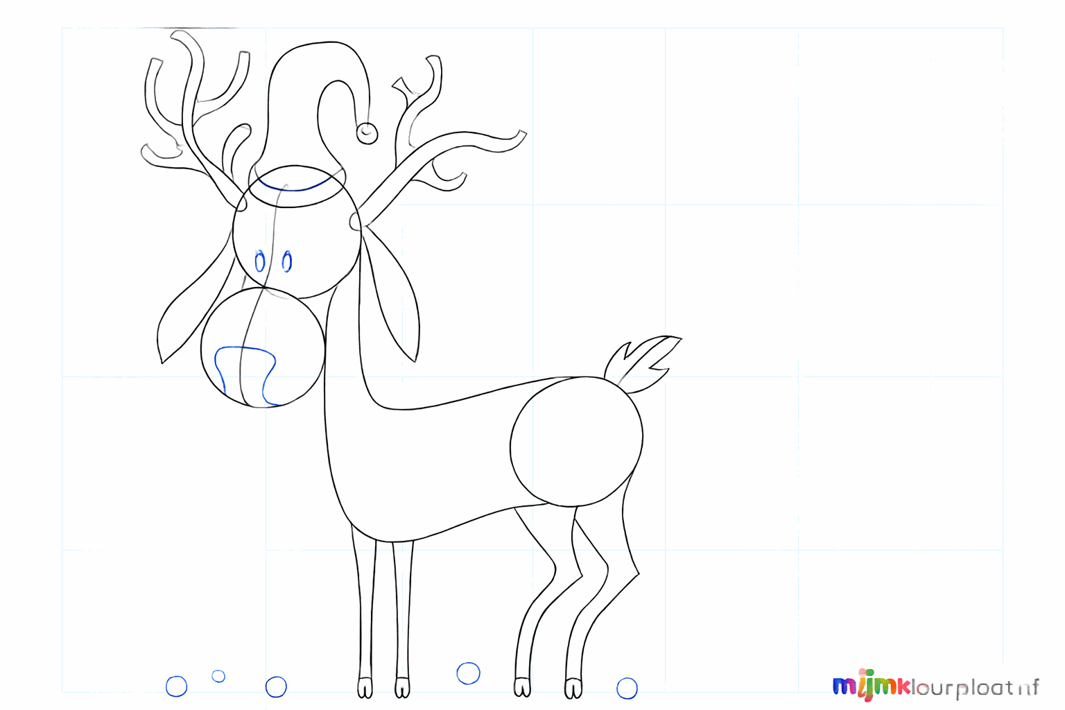 The antlers get side branches and the face gets eyes and a nose.