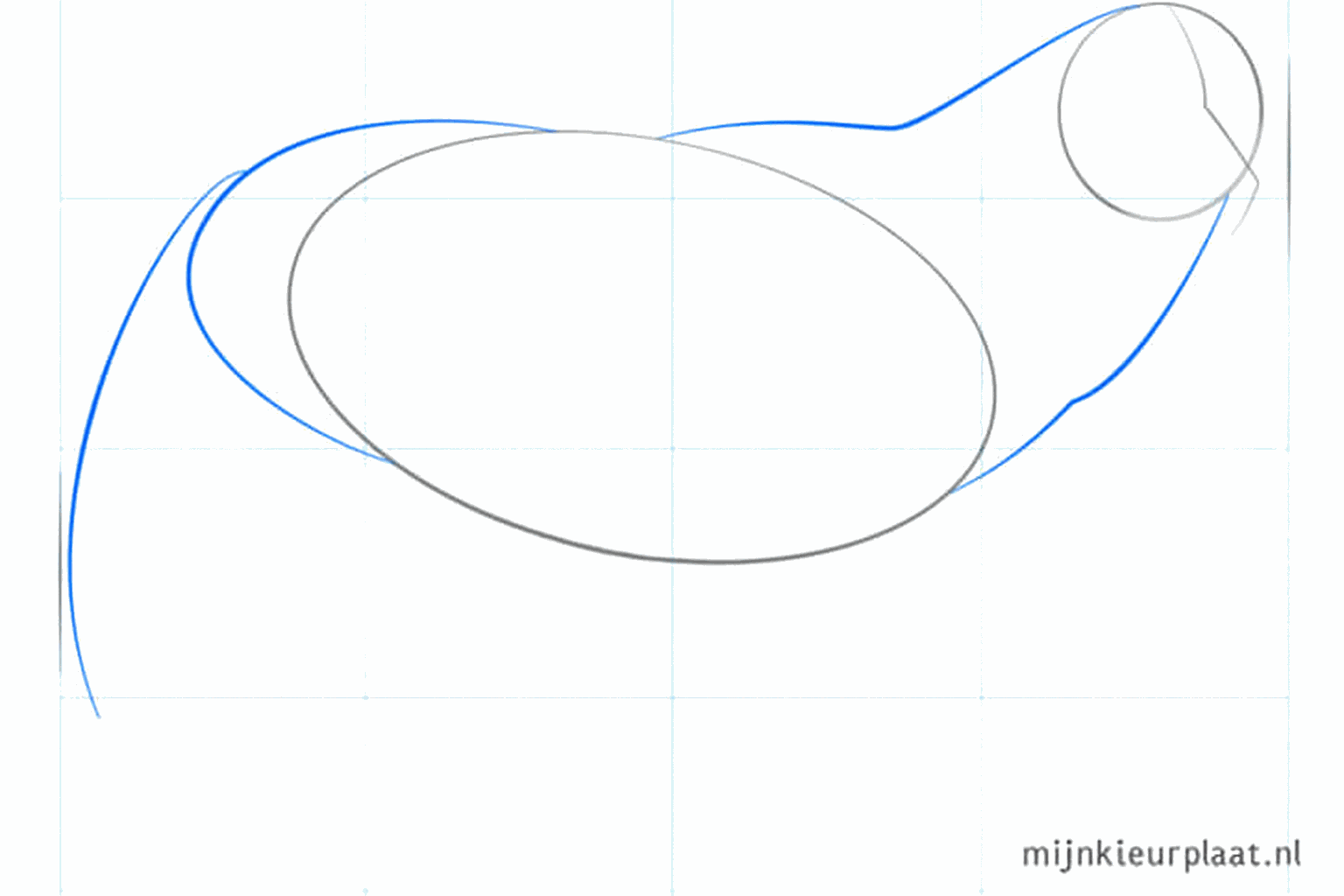 Teken de neklijnen en een lange gebogen lijn voor de staart van de wolf.