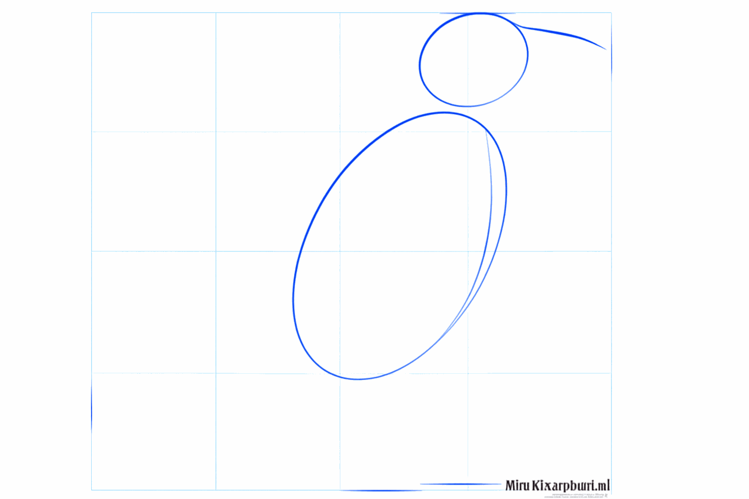 A small circle above a large oval as the base for the crow.