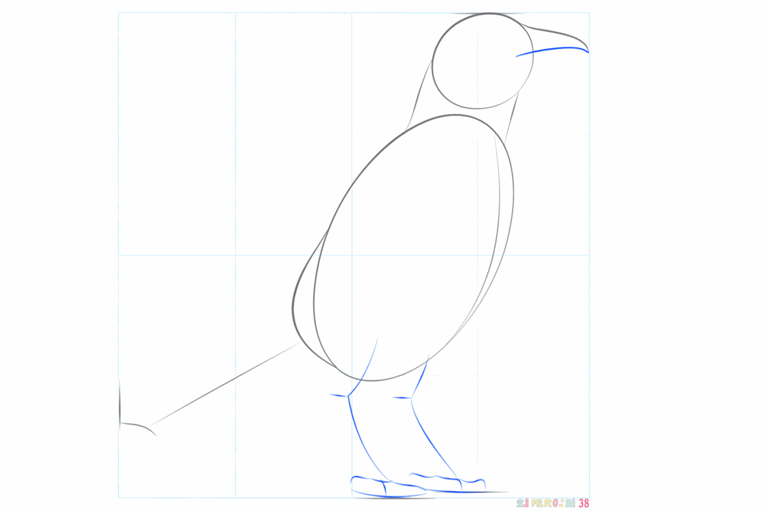 Guide lines for the beak and the legs of the crow.