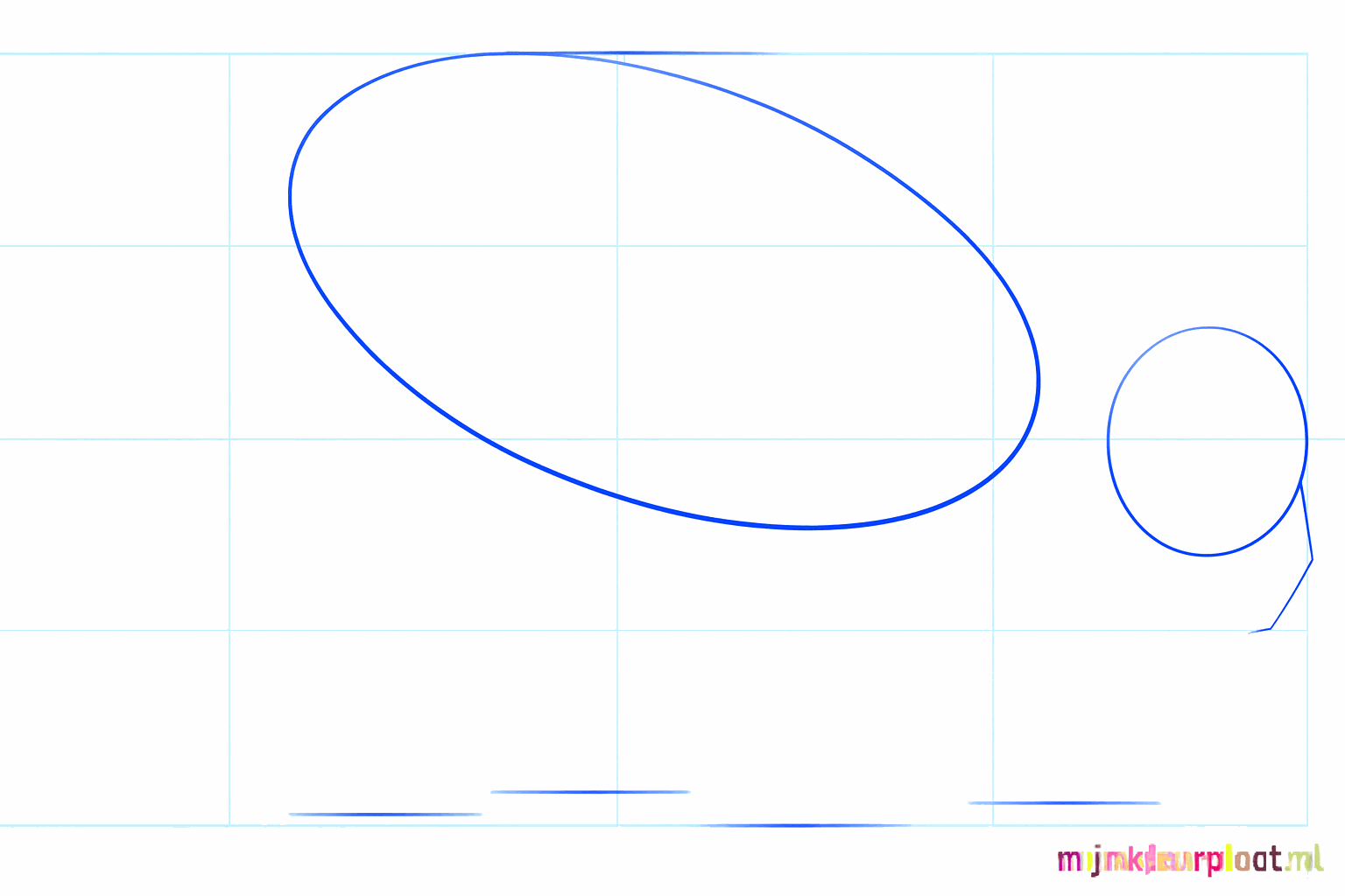 Basisvormen van een panter: twee grote ovalen voor het lijf en een kleine cirkel voor de kop.