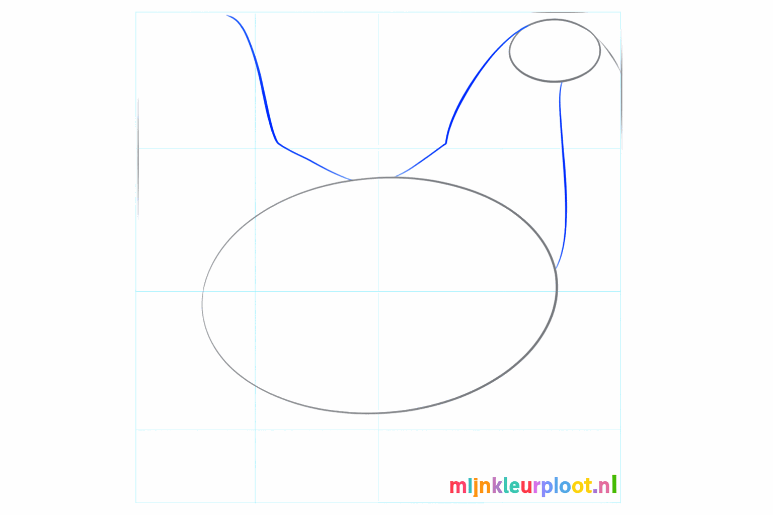 Lines connecting the head and the body with a small beak line.