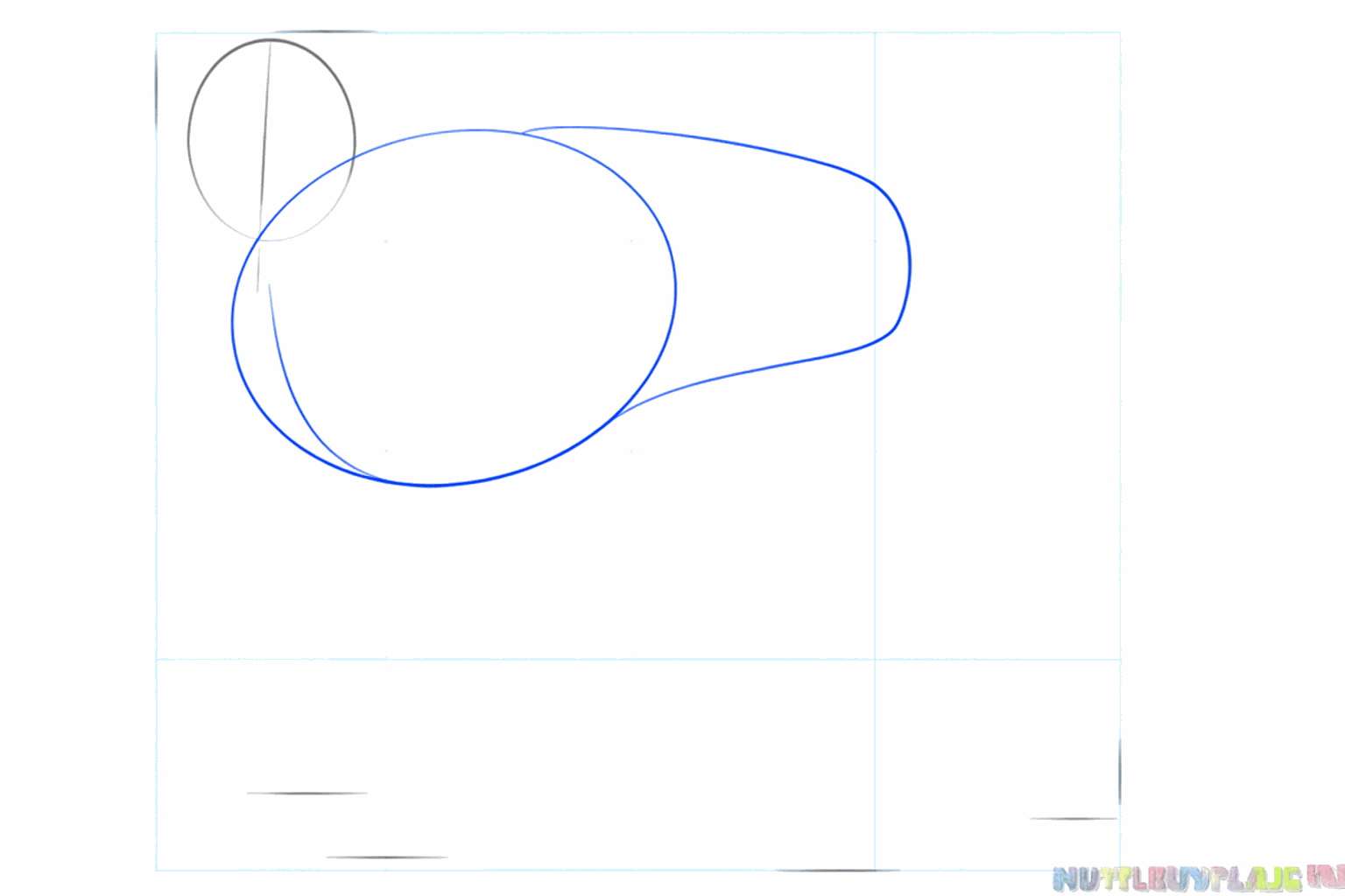 Een grote liggende ovaal onder de kop die de borstkas van de Boxer vormt.