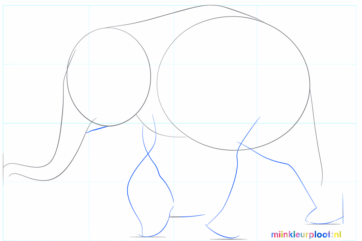 Lijnen voor de poten en de mond van het olifantje.