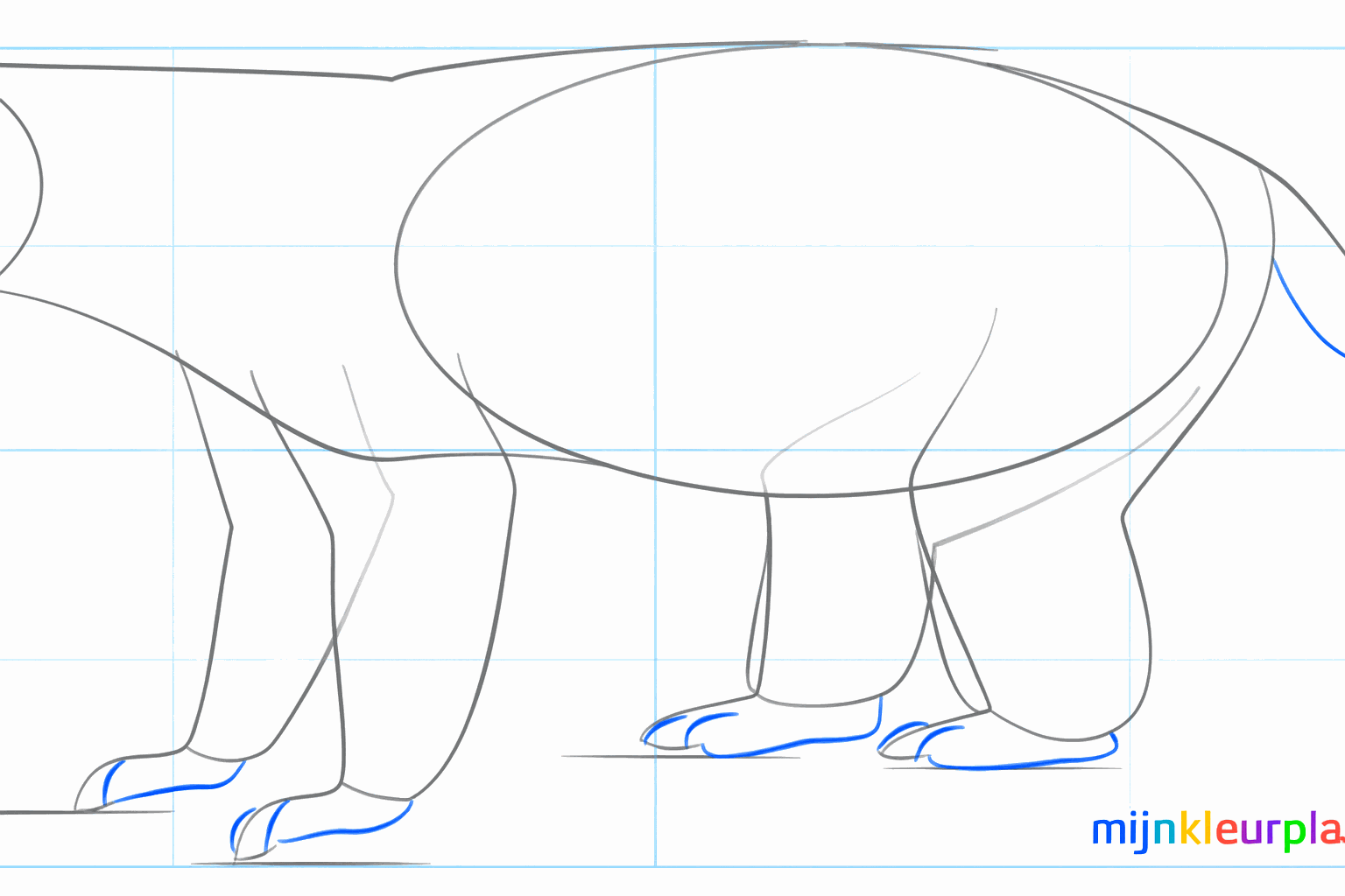 Adding the snout and a thick tail to the drawing.