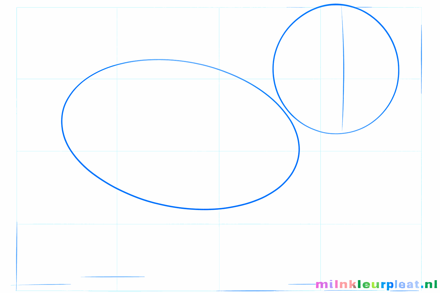 Tekenles mopshond stap 1: Basisvormen van de kop en het lichaam.