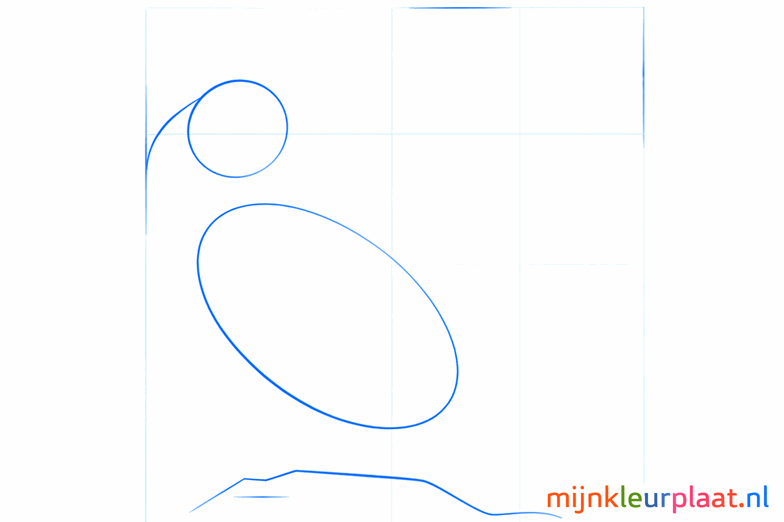 Basic shapes of a puffin: two ovals and a block for the stone.