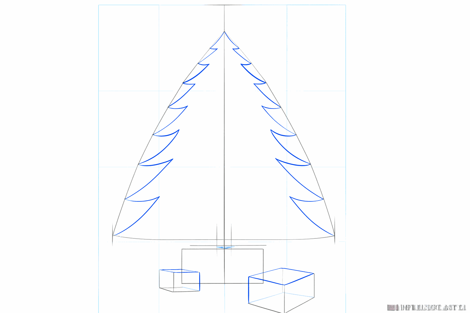 Drawing the outer shape of the Christmas tree with wavy lines.