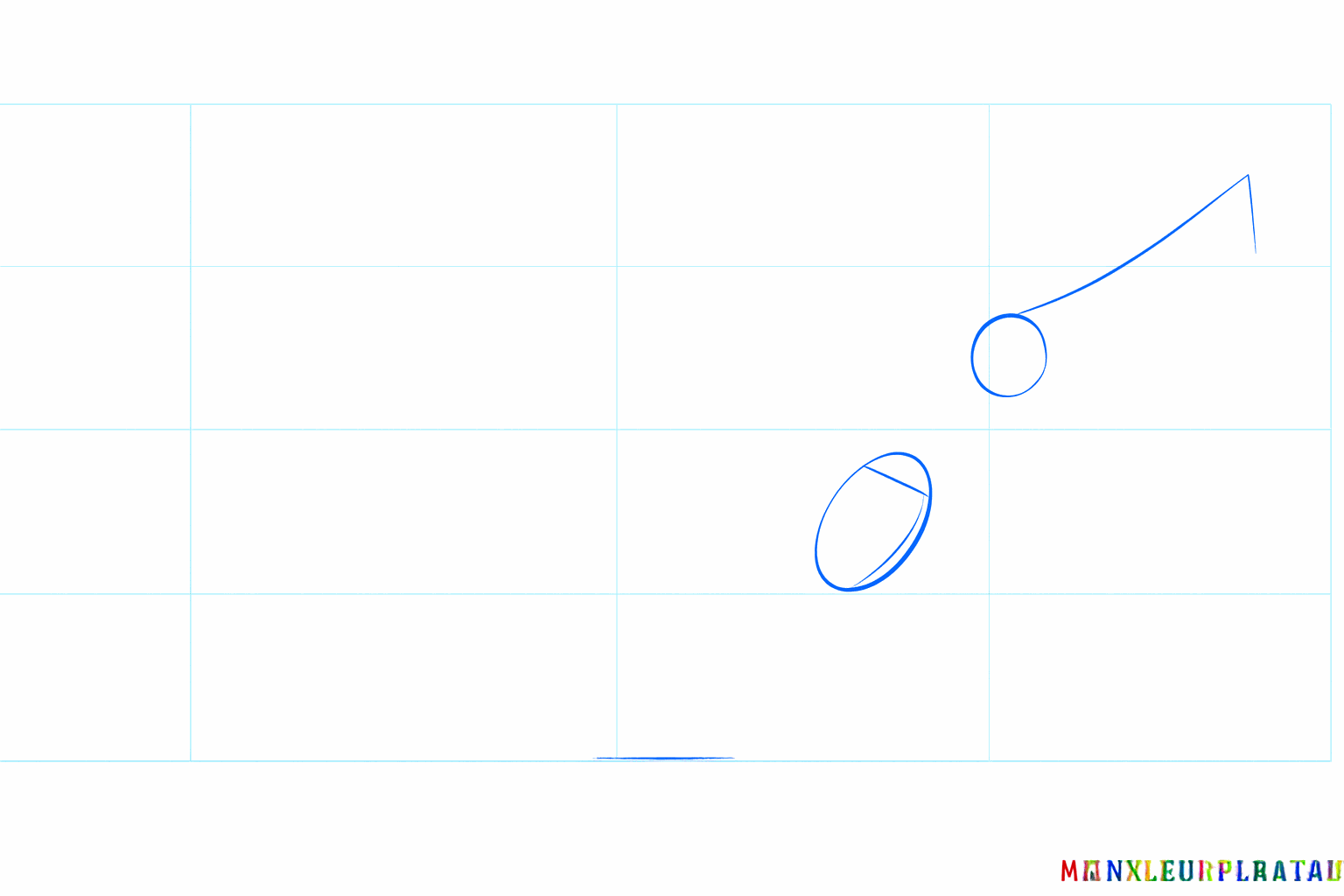 Tekenles Pteranodon stap 1: Twee ovalen en een rechte lijn voor de snavel.