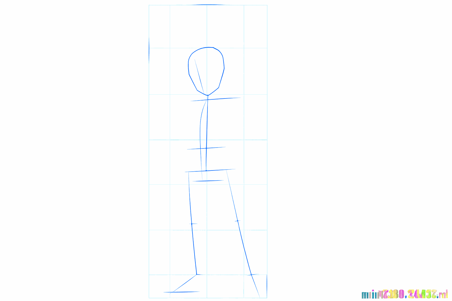Basic shapes of a circle and a vertical line for Gohan's proportions.