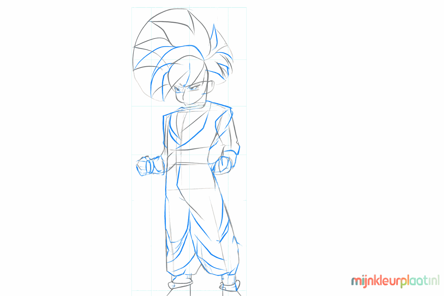 Details of the spiky hair and the sleeves of the suit.