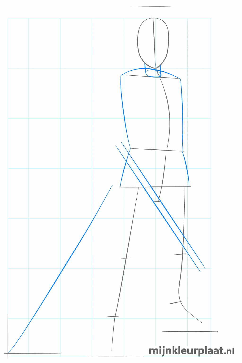 Basic shapes for Sasuke's body and a long line for his sword.