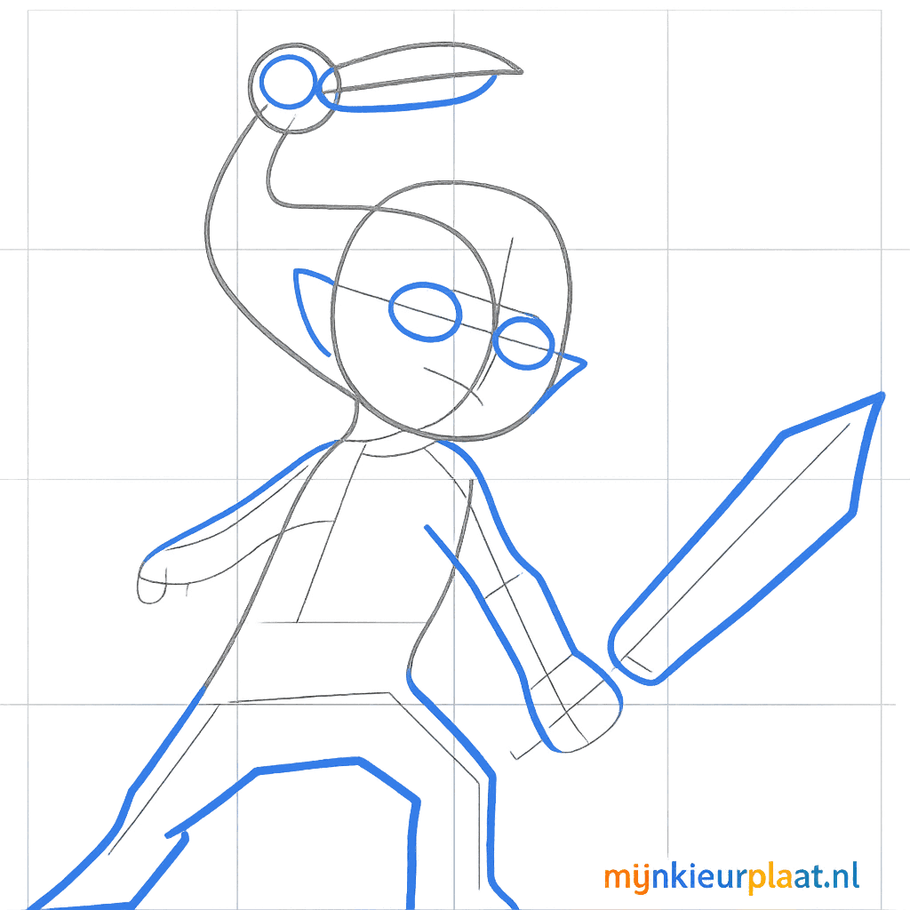 Thicker shapes for limbs, a beak for the bird, and pointed elf ears.