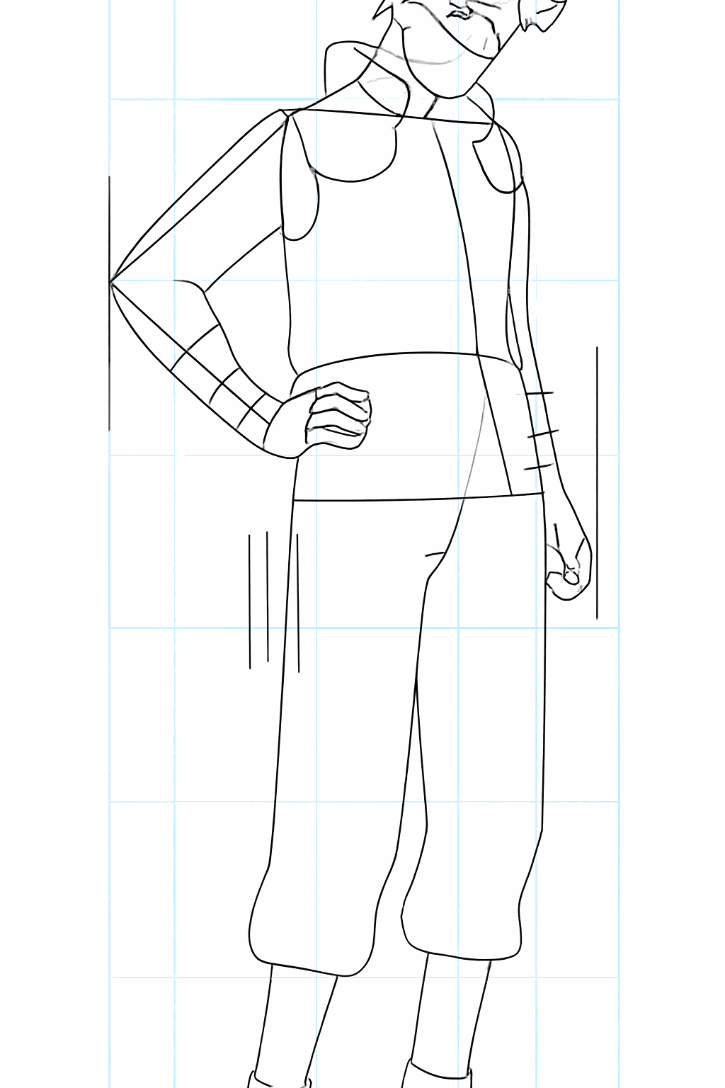 The first lines of the hair and the ear of Kakashi.