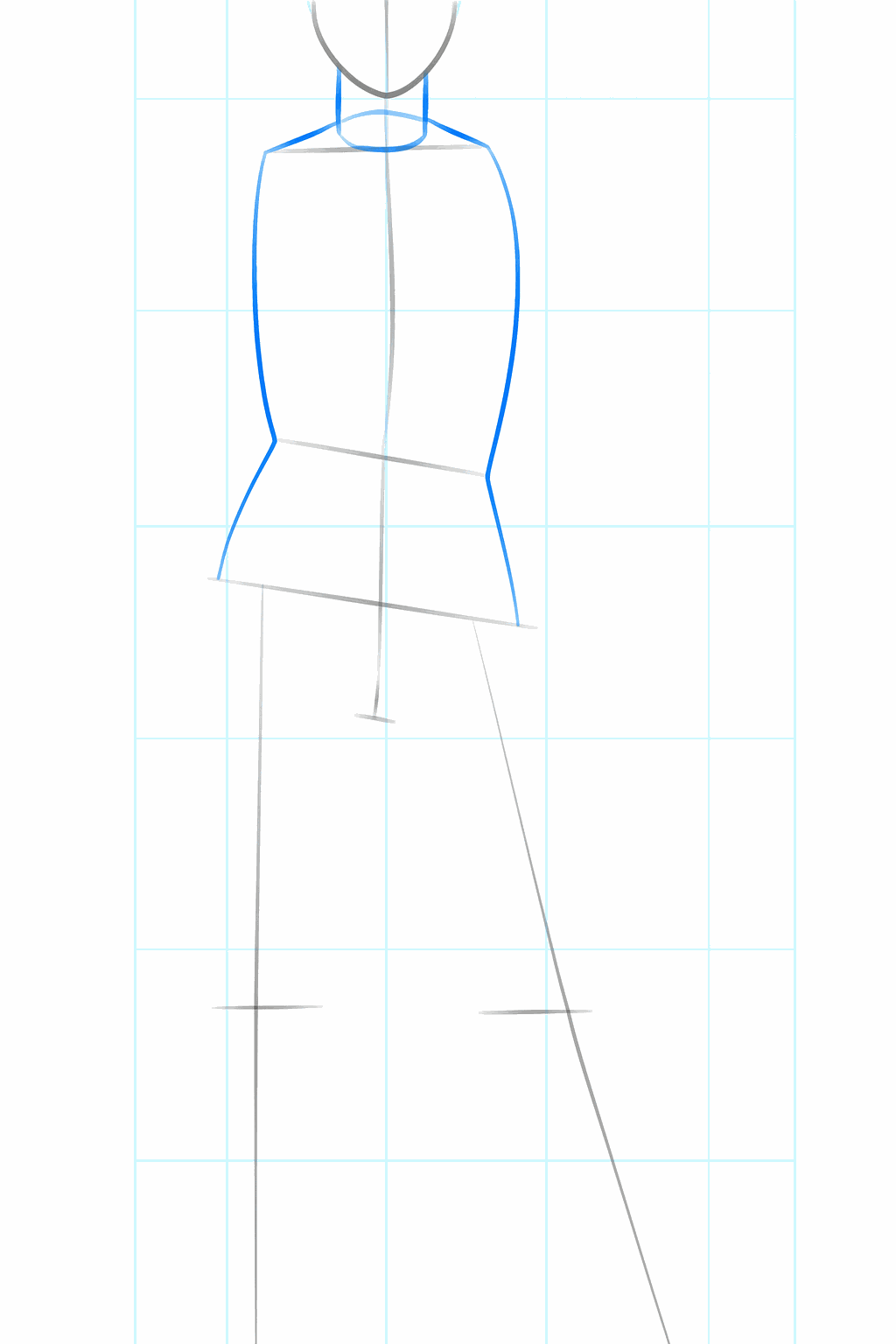 Basic shapes for Korra's body below the circle of the head.