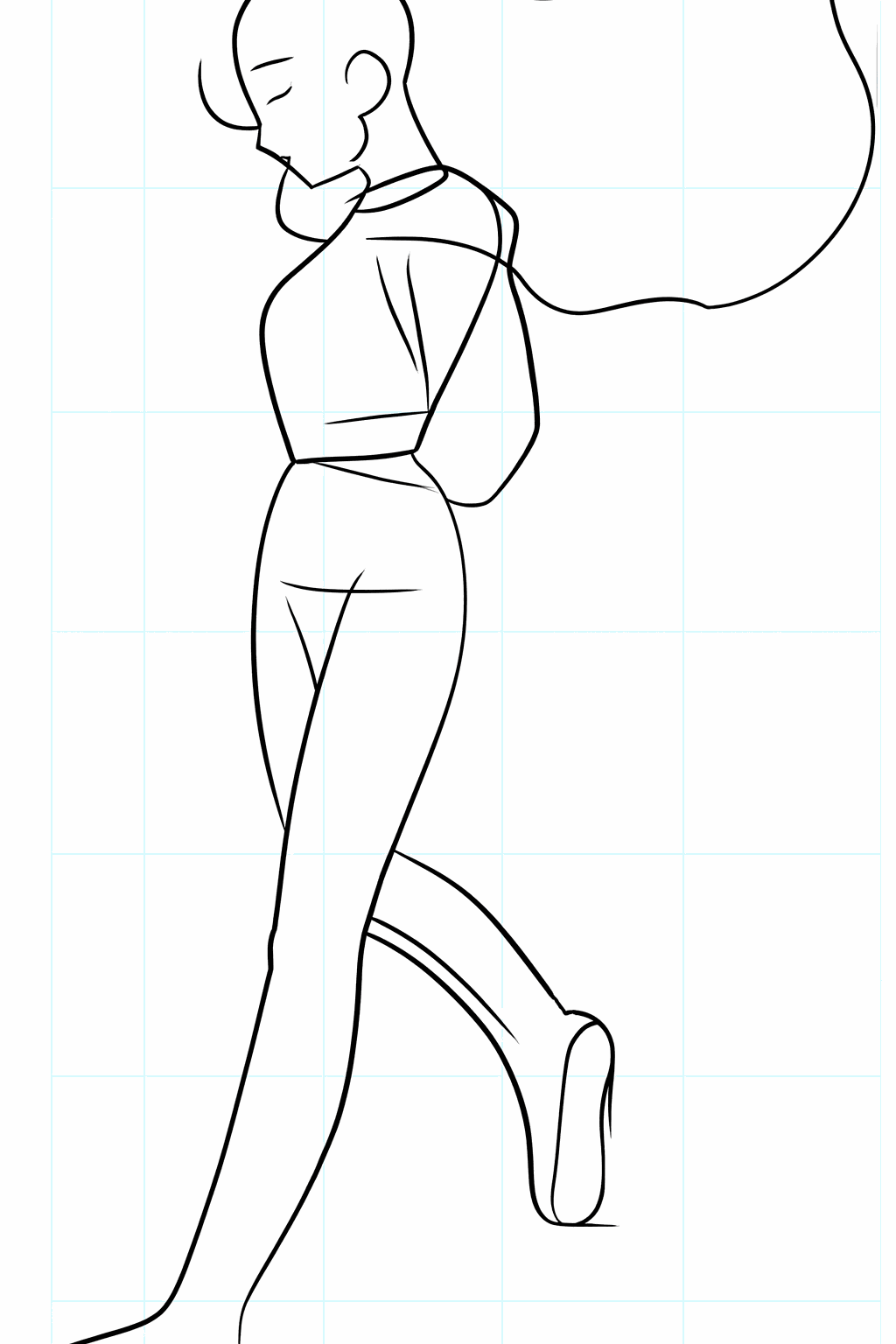 Oval shapes for the legs and a large sketch of the hairline around the head.