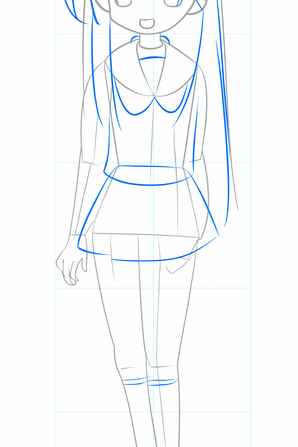 Eyes in the face and long pigtails on the side of the head.