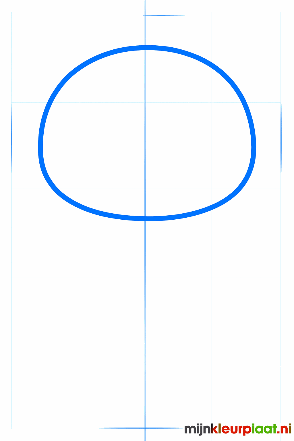 A large horizontal oval with a vertical guide line in the center for the head.