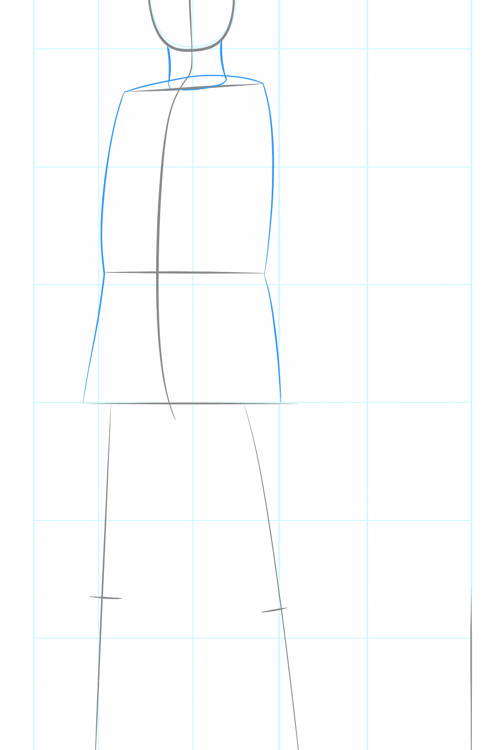 Guide lines for the neck and the torso of the ninja.