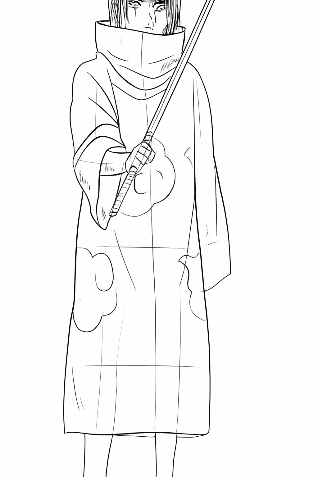 Small lines for clothing folds and a cool facial expression.