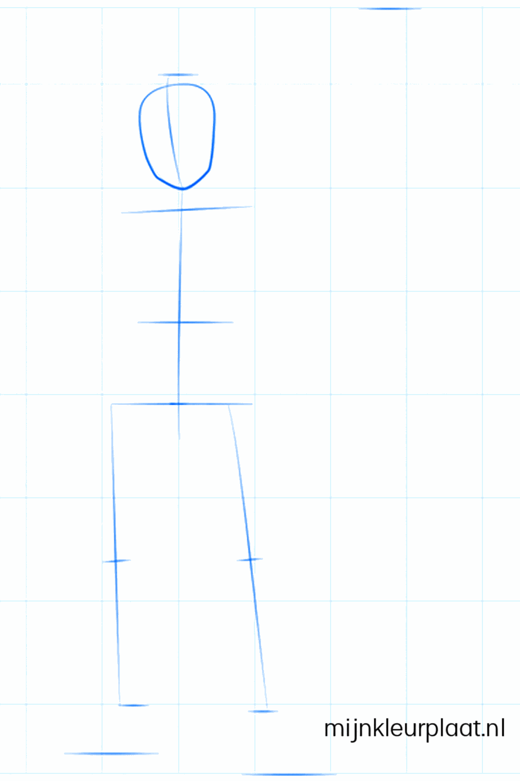 An oval head with guide lines for an anime face.