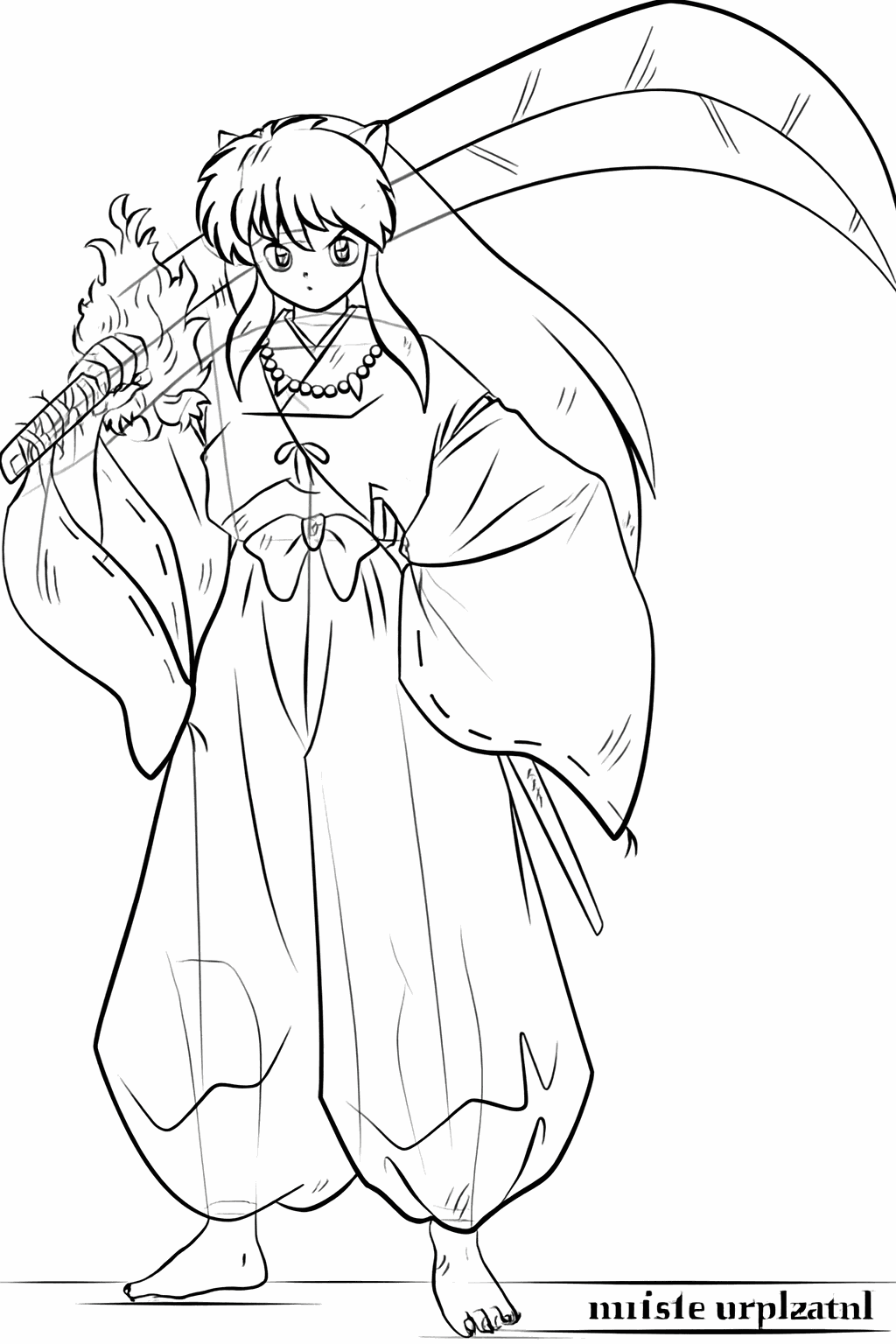 Small details and folds in the clothing and the sword.